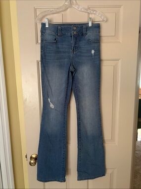 BCBGeneration Distressed Mid-Blue Flare Jeans